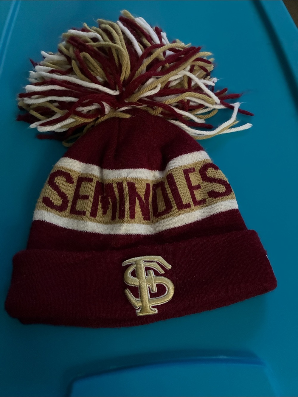New Era Garnet, Florida State Seminoles Pom Cuffed Beanie